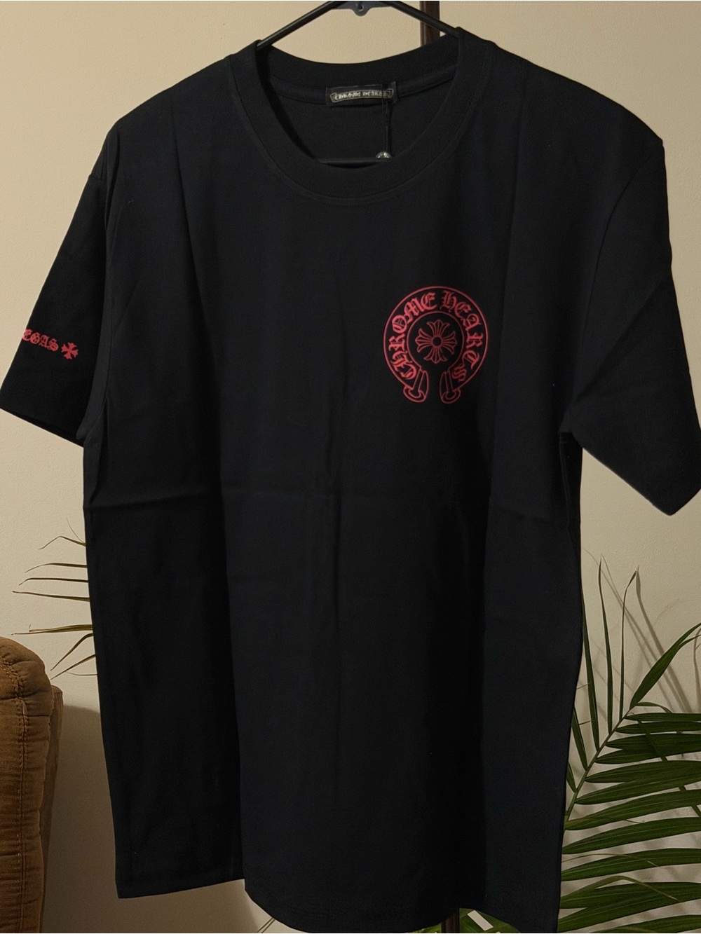 Chrome Hearts Black Tee with Pink-Red Emblem